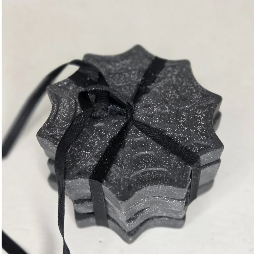 Spider Web Coasters Set of 4 Charcoal Grey Silver Glitter Halloween Gothic Decor